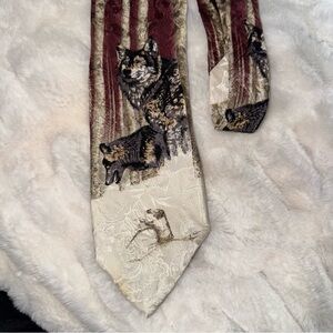 Endangered Species Men's Multicolor Tie Wolves Wolf 100% Silk Made in USA